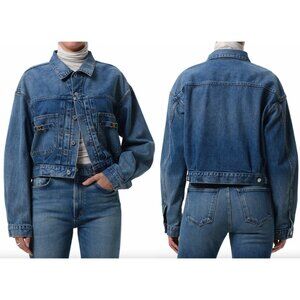 $298 Citizens of Humanity Blue Cotton Cropped Denim Alma Horsebit Jacket size XS